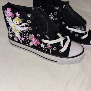 COLLECTION'O Black High Top Canvas Shoes Pink Flowers Fairies